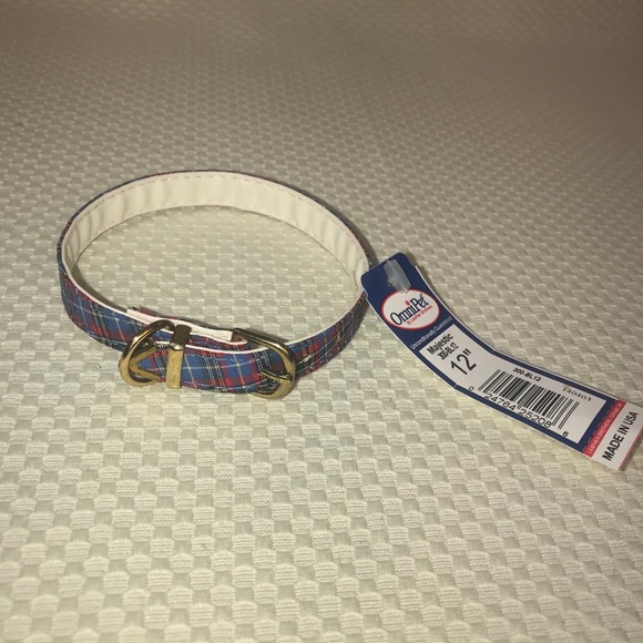 Omnipet Dog Pet Animal Collar 12” Blue Plaid Gold - Picture 8 of 8